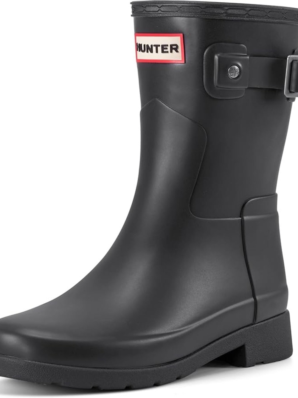 Hunter Black Short Gloss Rubber Rain Boot with Logo Trim